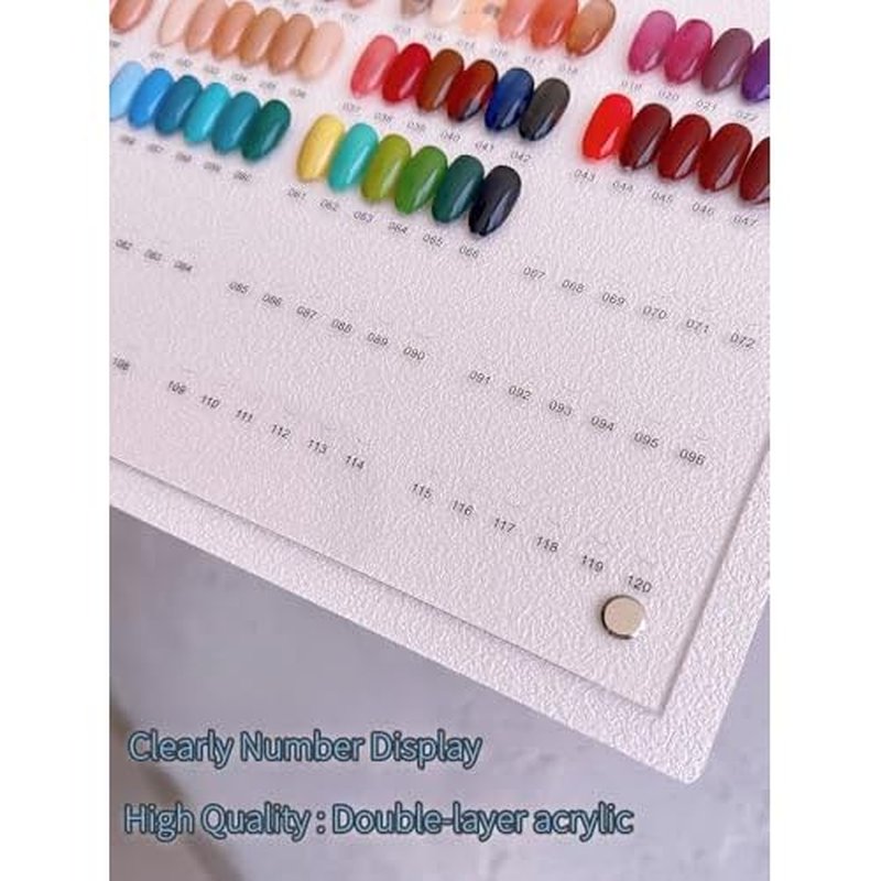 Acycoin2A 120 Nail Color Display Board Nail Art Sample Chart Acrylic Gel Polish Rack Colors Showing Shelf with False Nail Tips and Number Sticker