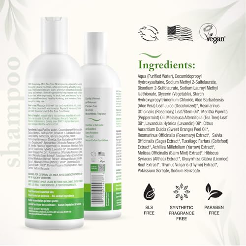 Vegan Hair Care Set - Clarifying Rosemary Mint Tea Tree Shampoo & Conditioner 16 Oz Each - Pack of 2
