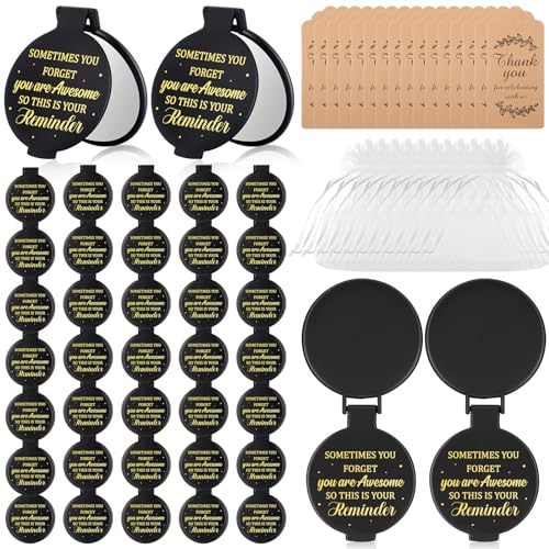 Geetery Black Compact Mirror Set for Women - 50 Pcs Gift Bulk with Organza Bags & Thank You Cards