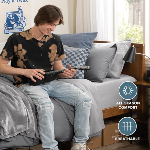 Bare Home Bed-in-A-Bag 5 Piece Bedding Set Twin XL Grey Light Grey