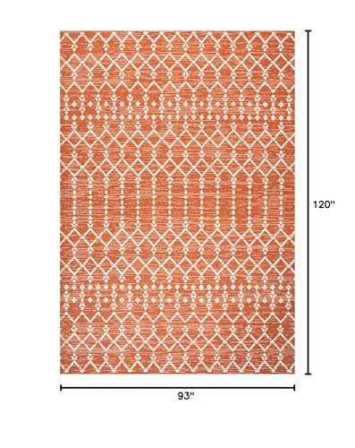 Outdoor Indoor Moroccan Geometric Area Rug 7'9" x 10' Orange Cream Textured Weave