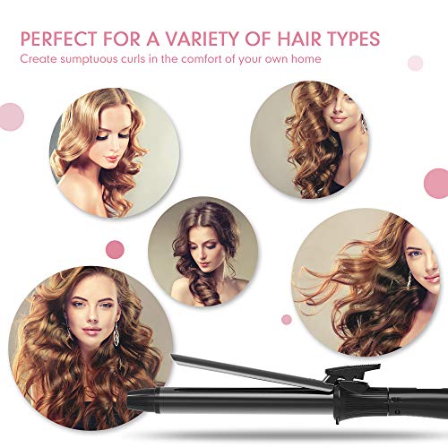 Black 1.25 Inch Curling Iron with Tourmaline Ceramic Barrel - Up to 450°F, Dual Voltage, Auto Off, Travel Ready
