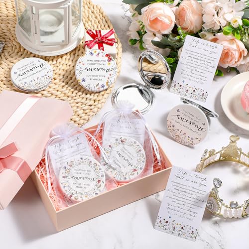 Geetery 24 Sets Mini Compact Mirror Gifts for Women Bulk Small Double Sided Folding Thank You Gifts for Employee Coworker Volunteer Team Staff Social Worker (Wildflower)