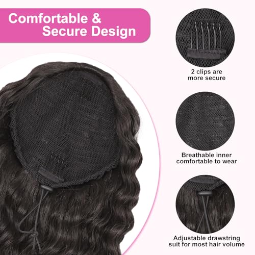 AISI BEAUTY 22 Inch Curly Ponytail Extension Brown Black Drawstring Hair Piece for Women
