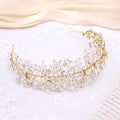 Gold Crystal Wedding Headband Rhinestone Bridal Hair Accessories Handmade Leaf Design