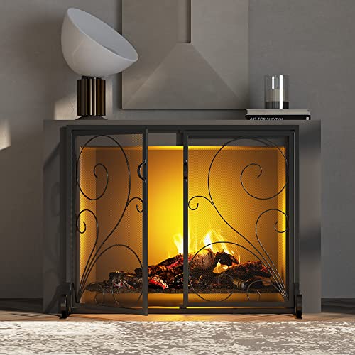 Fire Safety Fireplace Screen Steel Mesh Guard 37.8"L x 30.7"H - Fire Beauty