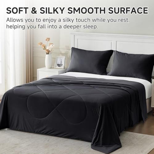 Cooling Comforter for Hot Sleepers Queen 90x90 Black - Breathable, Fast Cooling Bed Blanket