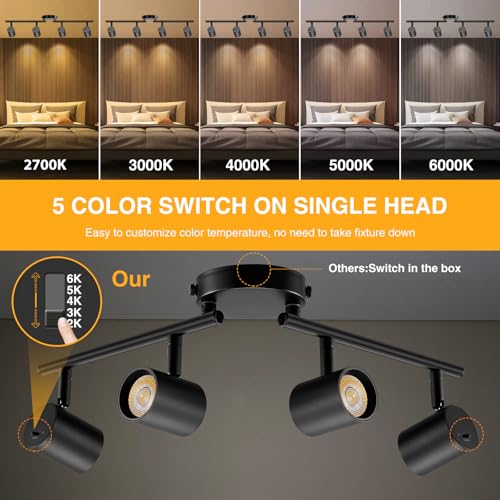 LED Track Lighting Fixtures 5-Color Adjustable Ceiling Spotlights - Black