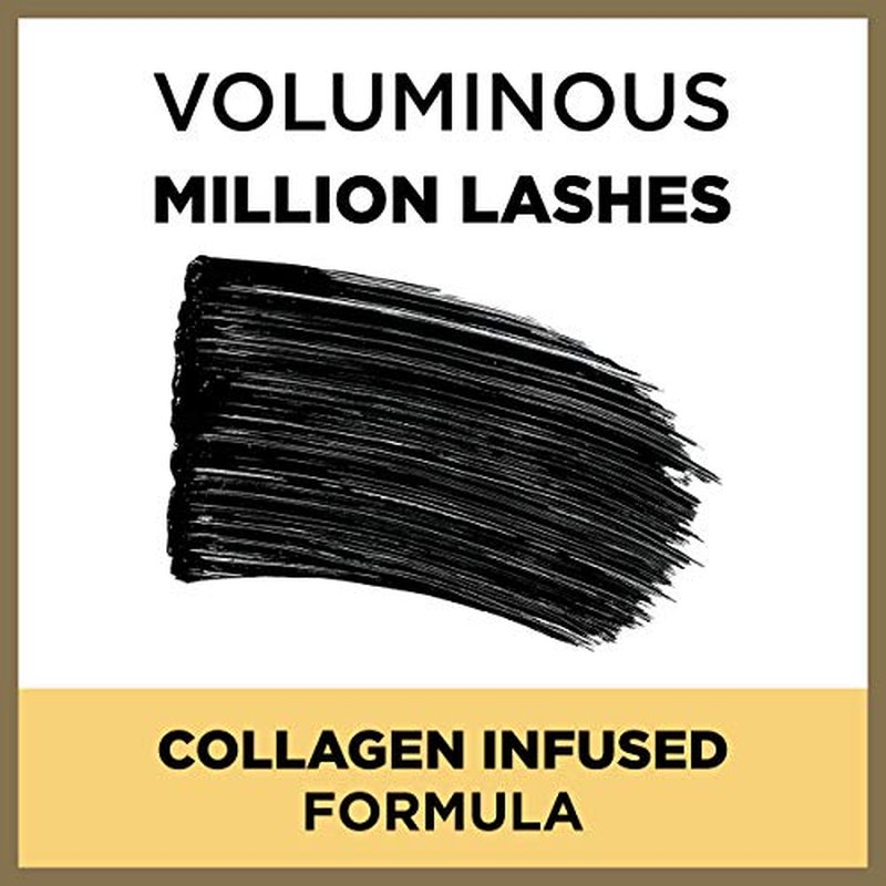 L¡¯Oreal Paris Makeup Voluminous Million Lashes Mascara, Volumizing Collagen Infused Eye Makeup, Amplifying Mascara Brush, Waterproof, Blackest Black, 0.32 Fl Oz., 1 Count