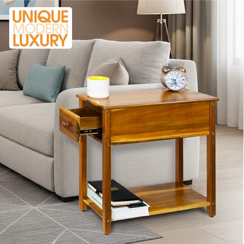 ENKEZI Narrow End Table with Drawer and Shelf - Top Drawer Variation