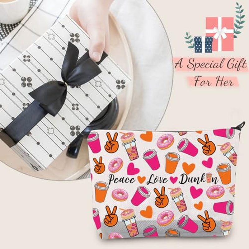 JXGZSO Peace Love Donut Junkie Shopping Bag Coffee Donuts Lover Gift Coffee Cosmetic Bag (Peace Love Drink Bag)