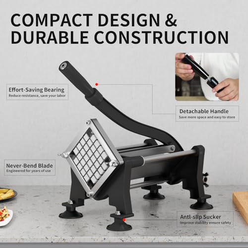 Heavy Duty Commercial French Fry Cutter with Stainless Steel Blade & Suction Base