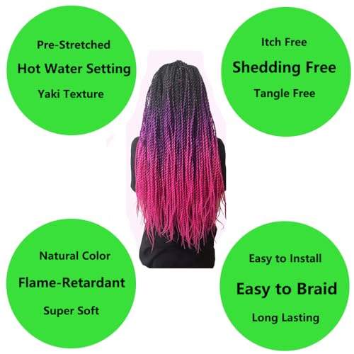 Pre-Stretched Braiding Hair Extensions 28 Inch Ombre Black to Dark Blue - Pack of 6