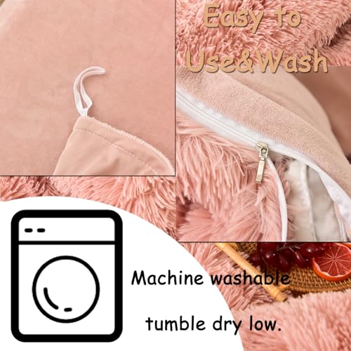 King Shaggy Faux Fur Comforter Cover Set - Blush Pink 5-Piece Luxury Bed Set