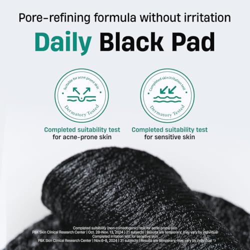 DERMATORY Salicinic Pore Clear Black Pad for Pore Refining with BHA Salicylic Acid, Infused with 5% Charcoal (in fabric only), Facial Exfoliant for Blackheads, Dual-Textured, Korean Skin Care