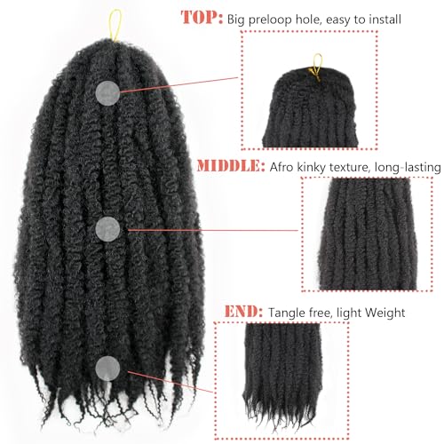 14 Inch Afro Kinky Curly Braiding Hair - Marley Twist Extensions, 8 Pack of 1B