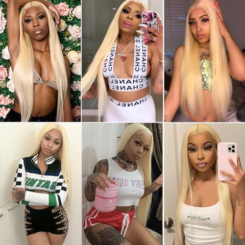 Lezaxiu 30 Inch #613 Lace Front Wigs Pre Plucked Long Straight Blonde Hair Heat Resistant Synthetic Glueless Wig for Black Women Variation of THIS listing