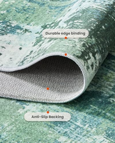 Green 8x10 Abstract Area Rug - Washable Living Room Carpet, Low Pile
