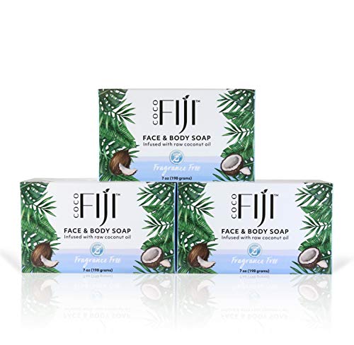 Organic Fiji Coconut Soap Bar Fragrance Free 7 oz Pack of 3 - Moisturizing & Pore Purifying