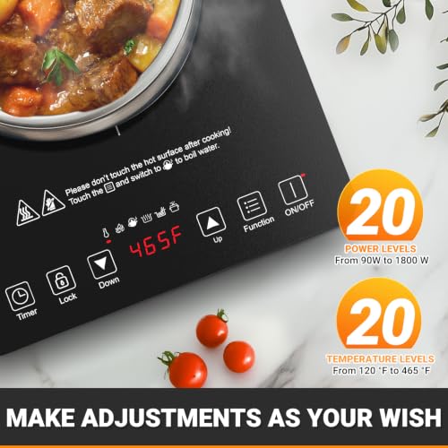 Portable Induction Cooktop 1800W with 20 Power & Temperature Levels
