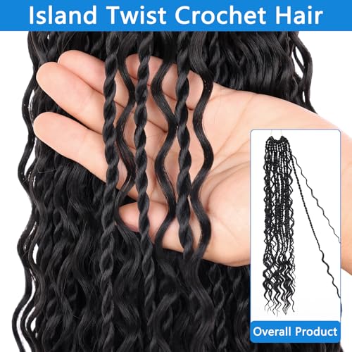 18 Inch Senegalese Twist Crochet Hair - Boho Island Style with Curly Ends, 9 Pack - Black