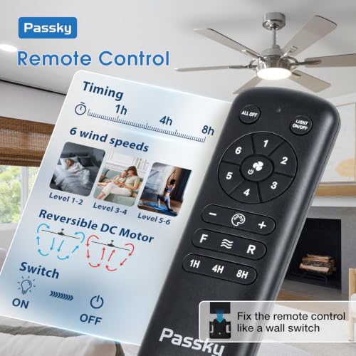Passky 52 Inch Nickel Ceiling Fan with Lights & Remote - Modern 6-Blade Design