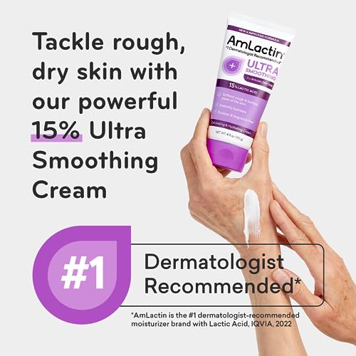 AmLactin Crepe Firming Cream - 12 oz Body Cream with 15% Lactic Acid - Exfoliator and Moisturizer for Crepey, Dry Skin? & Ultra Smoothing - 4.9 oz Body & Hand Cream with 15% Lactic Acid