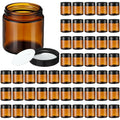 KYMQLYW 50 Pack Amber Glass Jars 2 oz with Black Leakproof Lids for Cosmetics & Candle Making