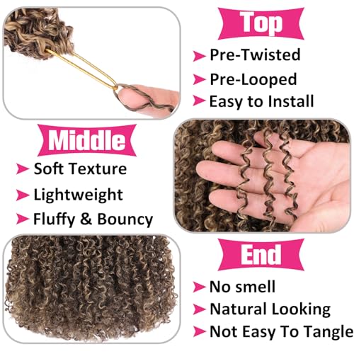 12 Inch Pre-twisted Yanky Twist Crochet Hair - Passion Twist Braids, 8 Packs, Brown & Blonde