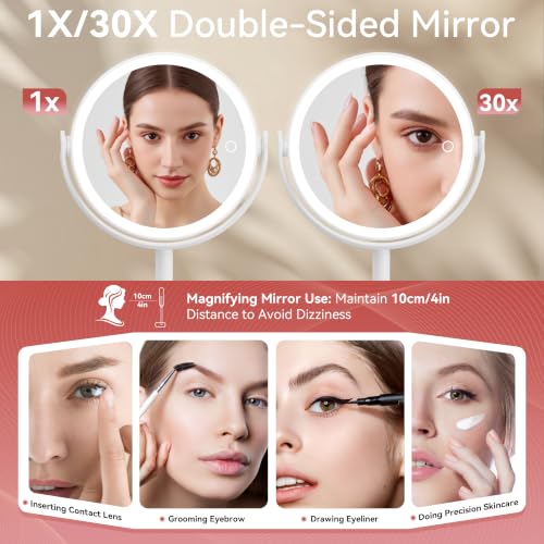 Auxmir 30X/1X Detachable Makeup Mirror with Lights - White 30x
