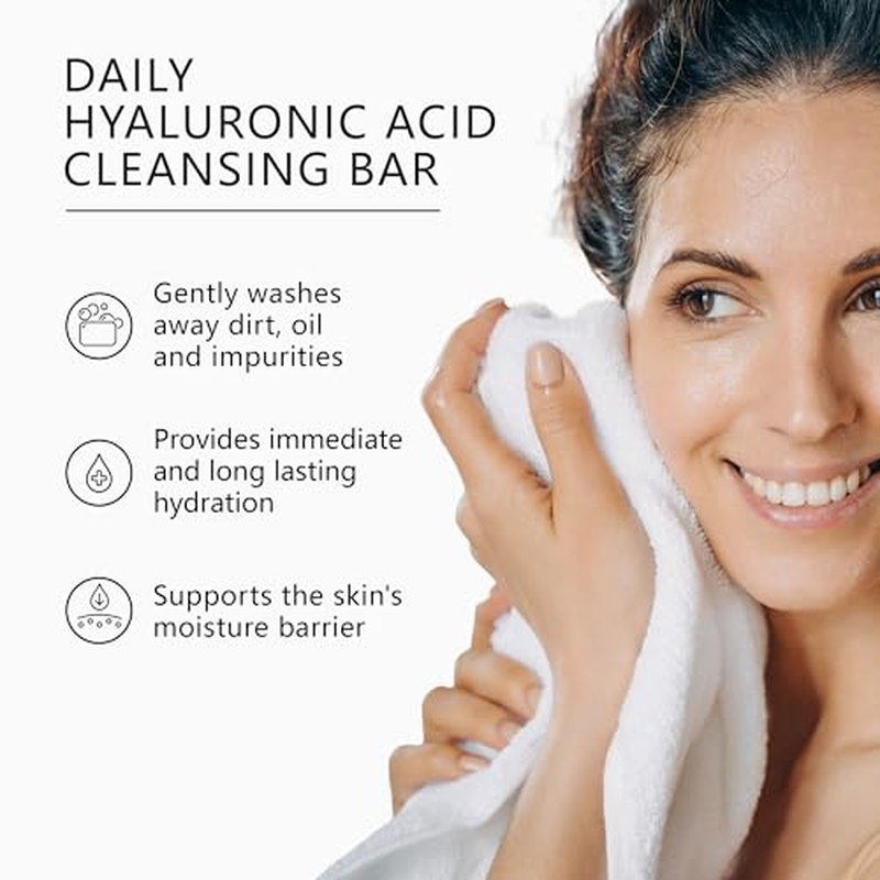 Asterwood Hyaluronic Acid Cleansing Face Soap - Facial Soap for Women & Men - Collagen Boosting, Hydrating, Plumping, Soothing Bar Soap - Fragrance-free, Suitable for Sensitive Skin (2 Pack)