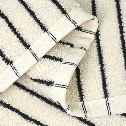 Jacquotha Striped Cotton Washcloths 12 Pack, 13¡± x 13¡± - Soft Wash Cloths for Bathroom, Kitchen, Gym, Face, Black and Cream