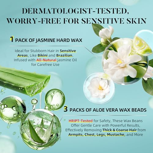 Basic Waxing Kit for Women & Men - 4 Pack Blue Green Wax Pot & Heater - Rapid Heat Up, Sensitive Skin Safe