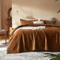 King Size Caramel Velvet Quilt Set with 2 Pillow Shams - All Season Bedding