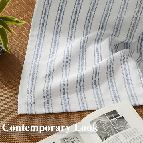 Blue Striped Full Blackout Curtain Panels 55 x 90 Inches Pack of 2 - Light Filtering Bedroom Drapes