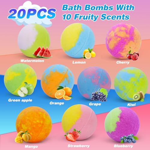 Bath Bombs for Kids with Surprise Toys Inside, 20 Pack Bath Bombs Gift Set for Girls Boys, Handmade Bubble Bath Fizzy Balls Ball for Birthday, Summer Fun, Christmas