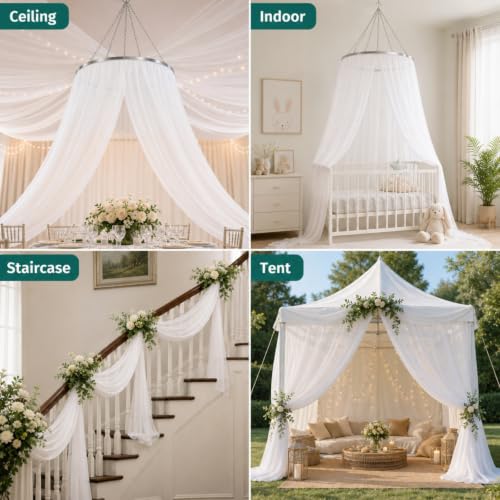 Breling 24in / 60W x 240L White Ceiling Drapes, Pack of 6 for Weddings & Events