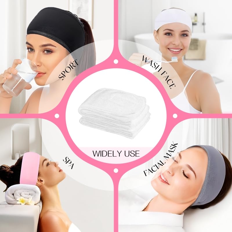 Pink Adjustable Spa Headbands 30 Pack Non-Slip Facial Hair Wraps for Face Washing, Makeup & Yoga - SHENGYIWA