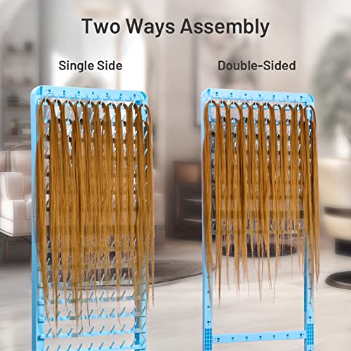 Blue Adjustable Hair Braiding Rack with 160 Pegs, Double-Sided, Portable & Flexible