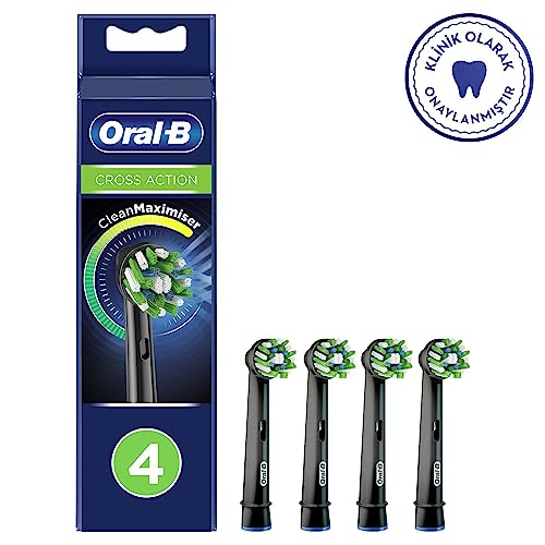 Oral-B Black CrossAction Replacement Toothbrush Heads 4 Pack - Compatible with All Oral-B Electric Brushes