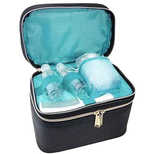 Conair Travel Makeup Bag, Large Toiletry and Cosmetic Bag, Perfect Size for Use At Home or Travel, Five Piece Train Case Set in Black