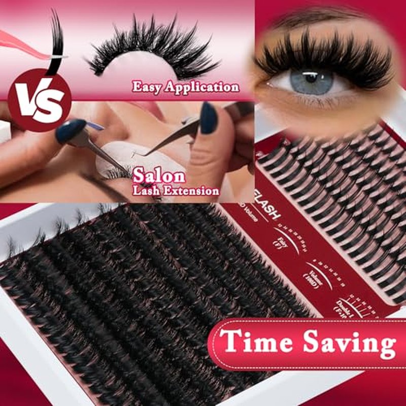 280PCS Lash Clusters Set-100PCS Spiky (12-20mm)+180PCS Volume Eyelash Extension(8-18mm), Individual Lashes with Glue & Tweezers, DIY Lash Extension Kit for Mega Volume & Spiky Look