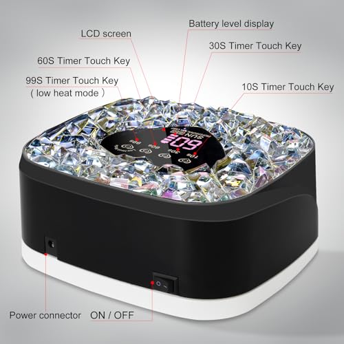 Rechargeable UV LED Nail Lamp Kit for Gel Polish with Diamond Design & 4 Timers
