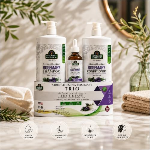 Spanish Garden Rosemary Hair Shampoo & Conditioner Set with Nourishing Hair Oil for All Hair Types