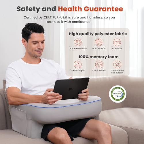 Keduwa Reading Pillow with Lap Desk and Side Pockets - L-Gray