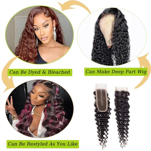 Brazilian Deep Wave Lace Closure 2x6 Inch Human Hair 16 Inch Natural Style - 1b Variation