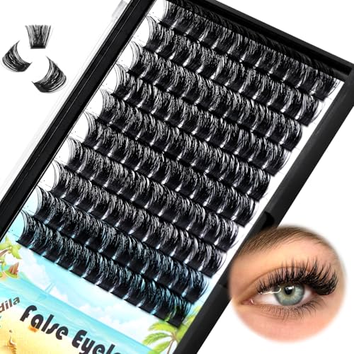Large Pack 8-20mm to Choose D Curl Cluster Eyelash Extensions D Curl Wide Stem Individual False Eyelashes Dramatic Volume Eye Lashes Set Home DIY Lashes (10mm)
