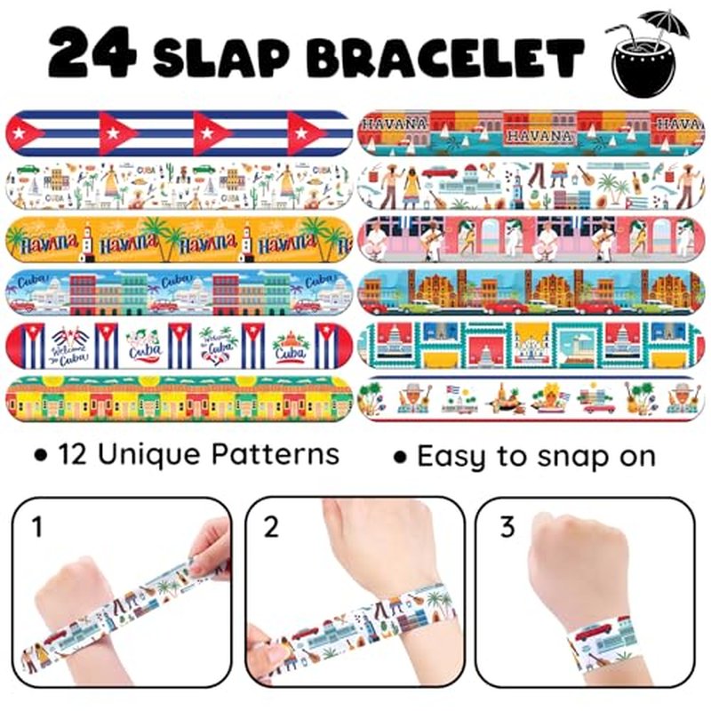 96 PCS Cuba Party Favors Set ? 72 Pre-Cut Temporary Tattoos & 24 Slap Bracelets, Perfect for Havana Nights, Cultural Festivals & Travel-Themed Celebrations