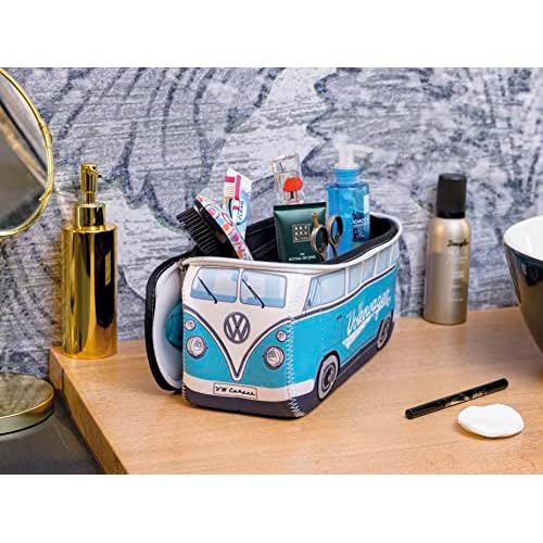 BRISA VW Collection - Volkswagen Neoprene Universal Makeup Cosmetics Toiletry Travel Pharmacy Bag in T1 Bus Design (Turquoise) (Large (11.8 x 5.5 x 4.7 inches))