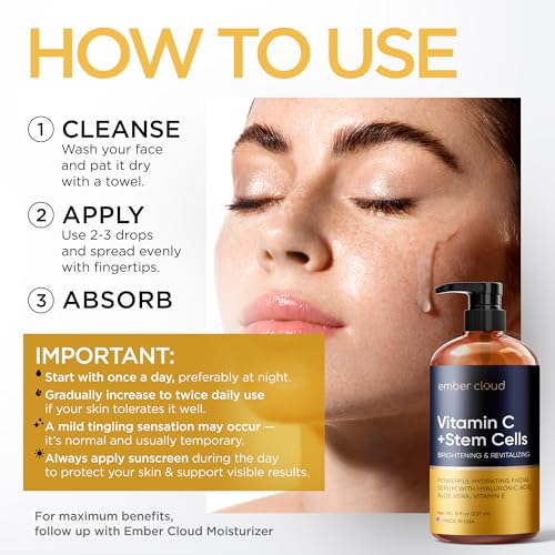 Vitamin C Serum for Face & Eyes (8Oz) with Hyaluronic Acid, Stem Cells, Vitamin E, Aloe Vera - Supports Skin Health & Even Tone